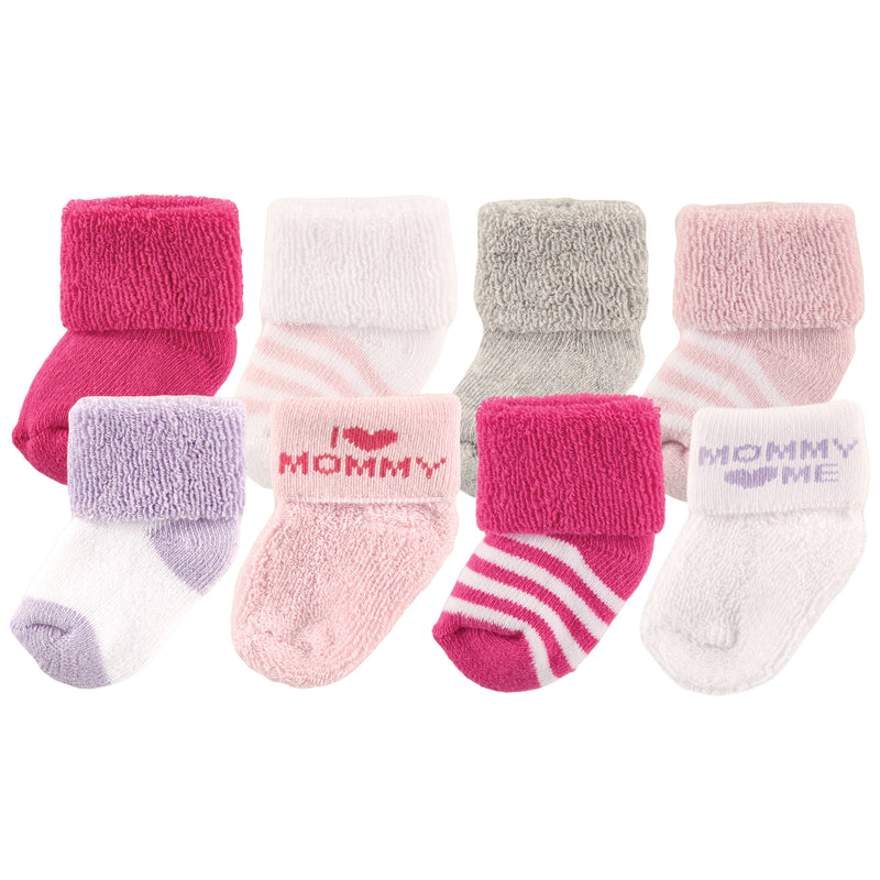 Luvable Friends Newborn and Baby Terry Socks, Pink Mommy