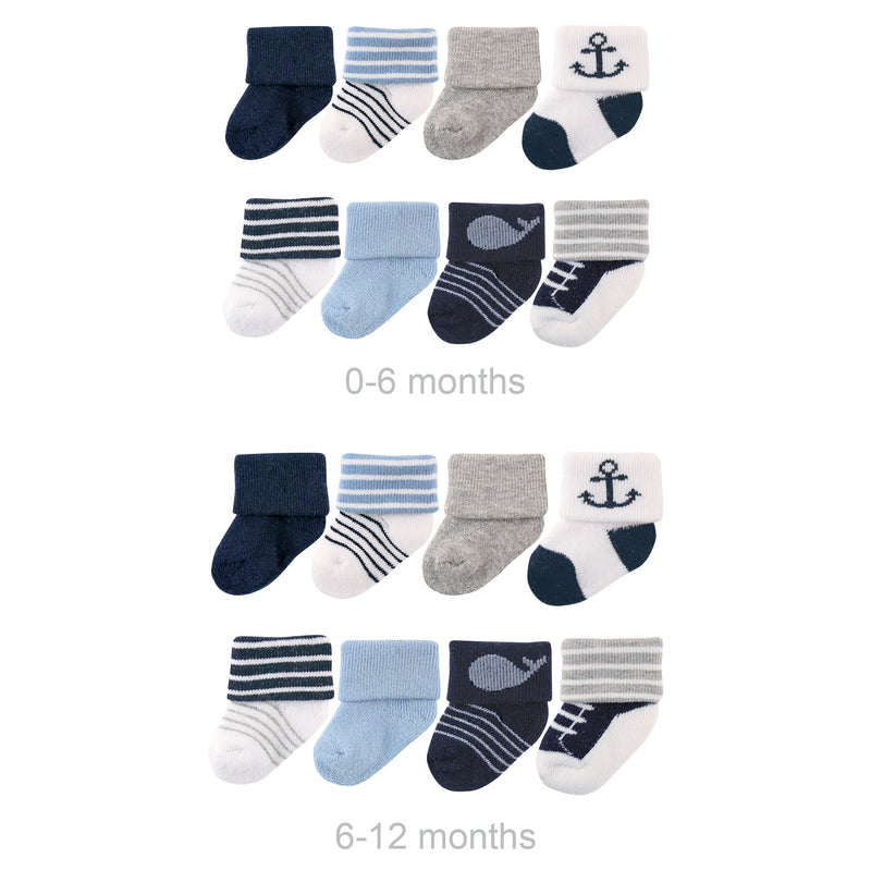 Luvable Friends Grow with Me Cotton Terry Socks, Whale 16-Pack