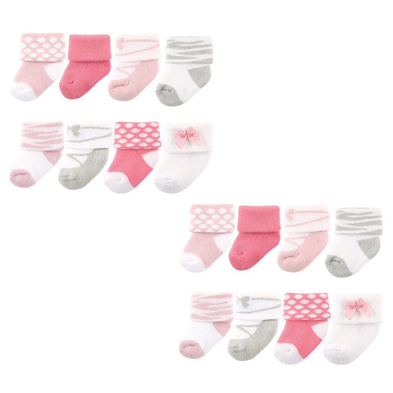 Luvable Friends Newborn and Baby Terry Socks, Ballet 16-Piece