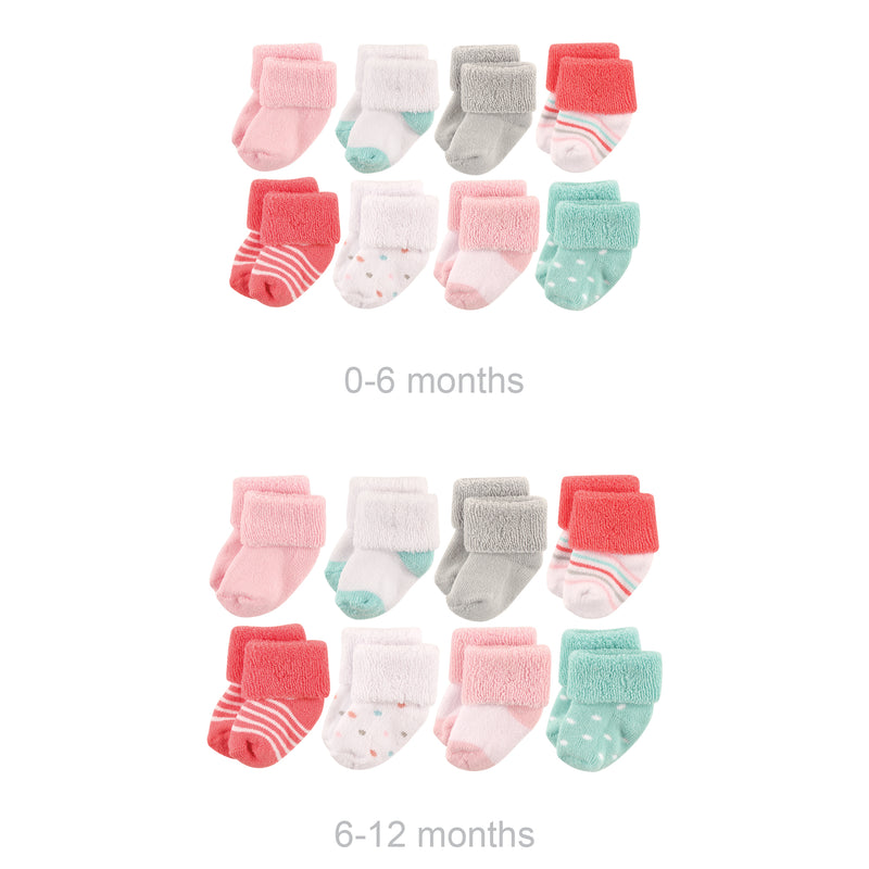 Luvable Friends Grow with Me Cotton Terry Socks, Coral Dot