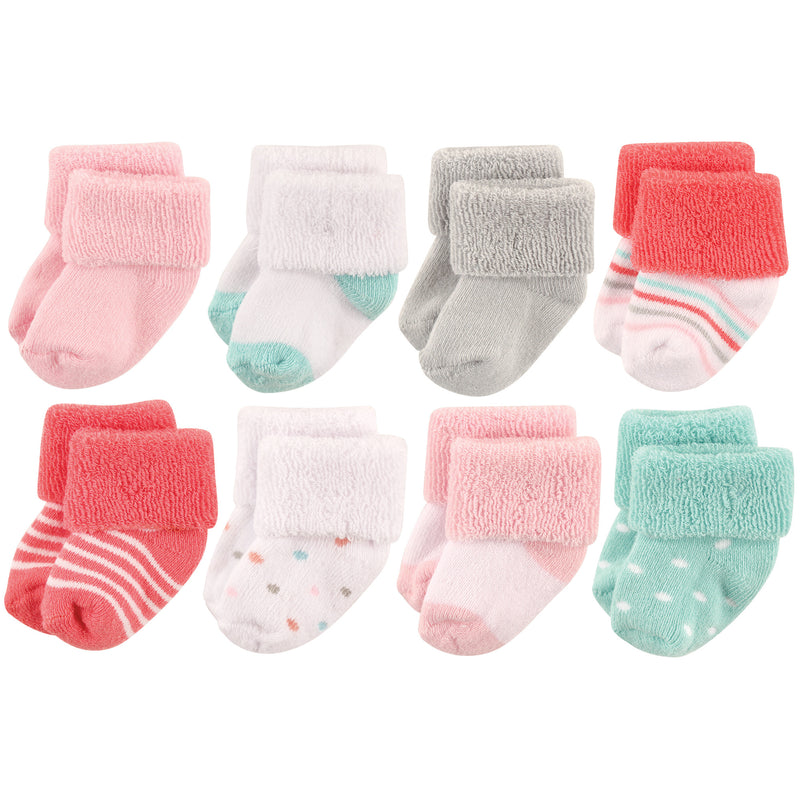 Luvable Friends Newborn and Baby Terry Socks, Coral Dot