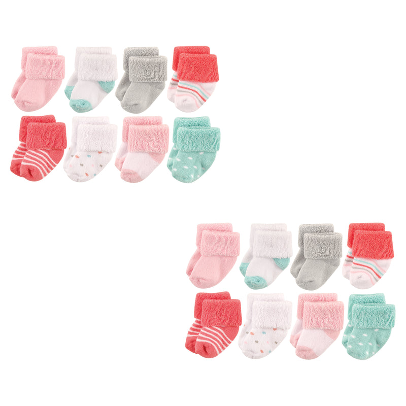 Luvable Friends Newborn and Baby Terry Socks, Coral Dot 16-Piece