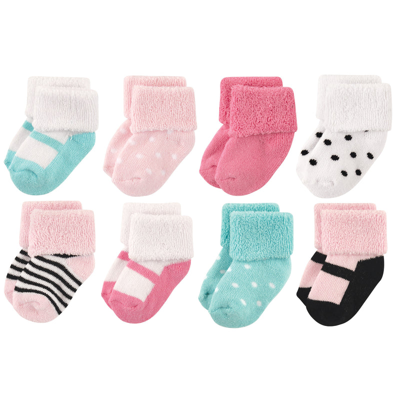 Luvable Friends Newborn and Baby Terry Socks, Mint Pink Mary Janes
