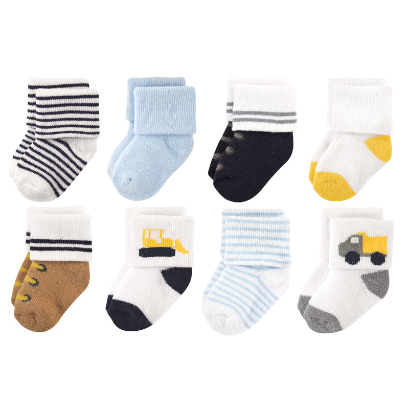 Luvable Friends Newborn and Baby Terry Socks, Bulldozer