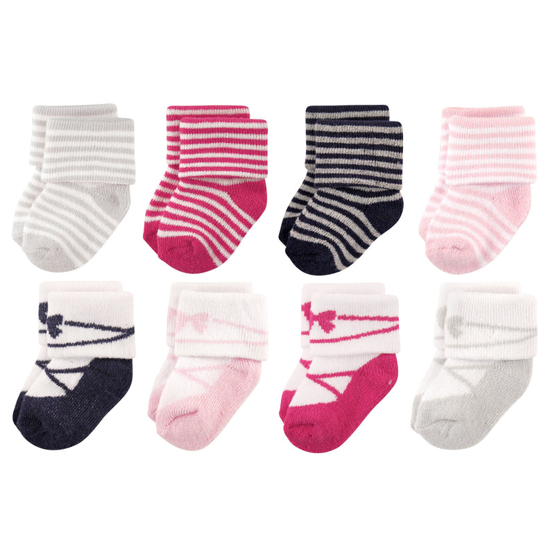 Luvable Friends Newborn and Baby Terry Socks, Stripe Ballet