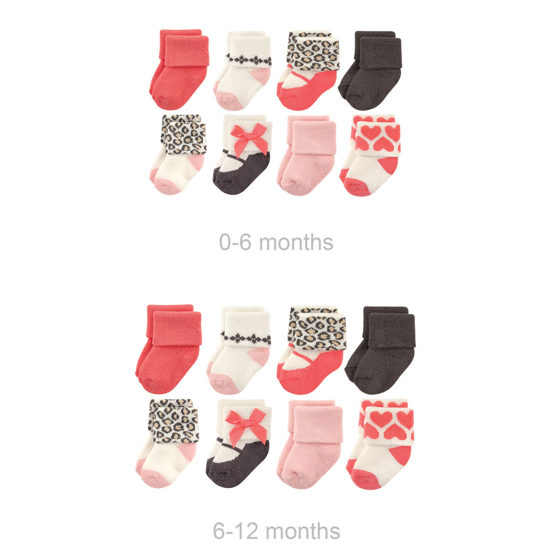 Luvable Friends Grow with Me Cotton Terry Socks, Leopard 16-Pack