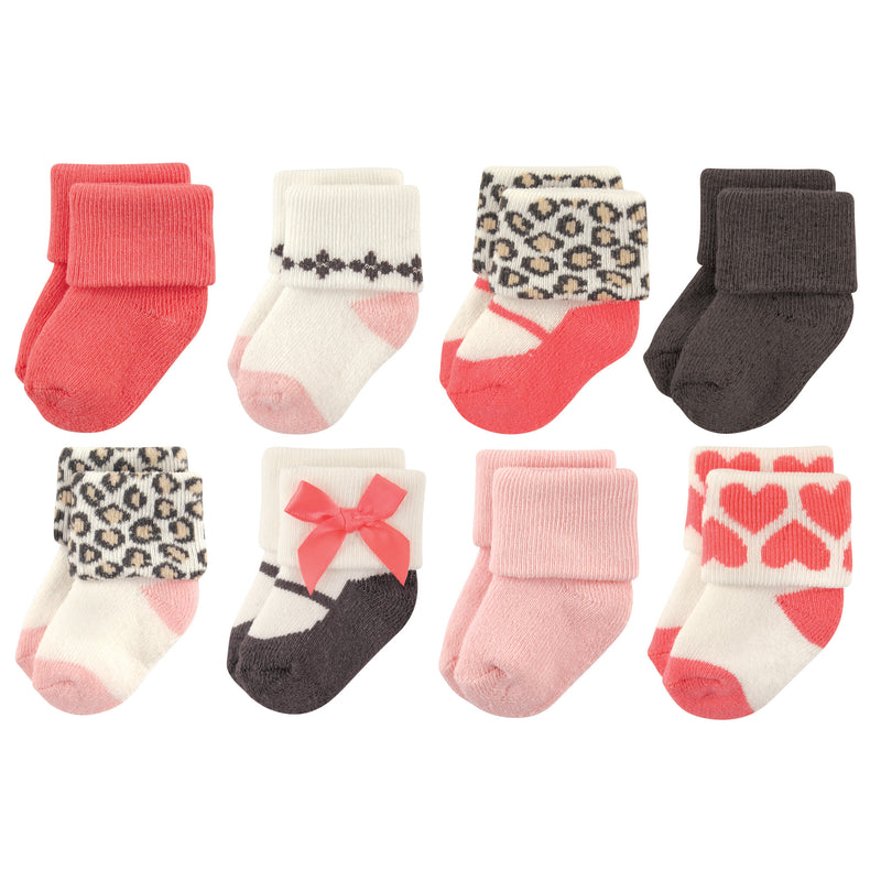 Luvable Friends Newborn and Baby Terry Socks, Leopard