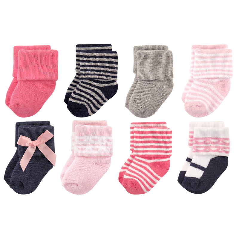 Luvable Friends Newborn and Baby Terry Socks, Pink Scroll