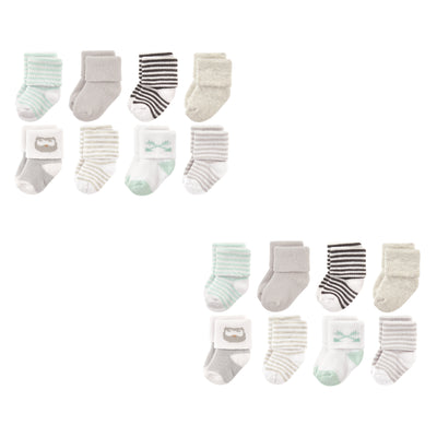 Luvable Friends Newborn and Baby Terry Socks, Owl 16-Piece