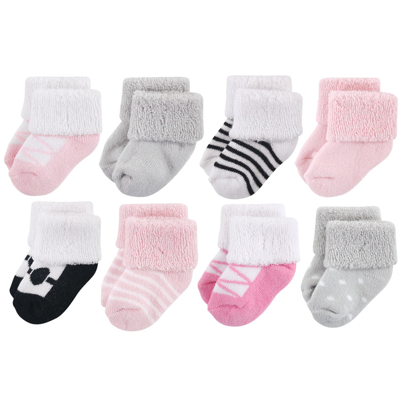 Luvable Friends Newborn and Baby Terry Socks, Pink Black Ballet