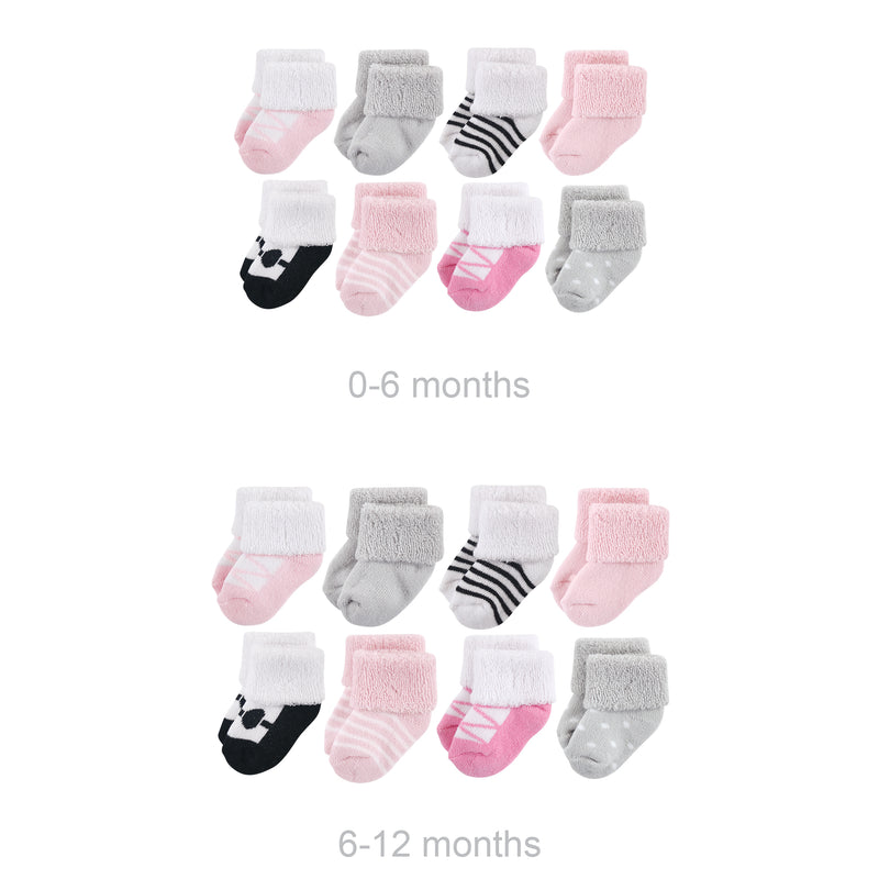 Luvable Friends Grow with Me Cotton Terry Socks, Pink Black Ballet 16-Pack