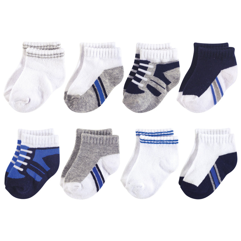 Luvable Friends Fun Essential Socks, Sneaker Blue Gray 8-Pack