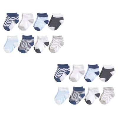 Luvable Friends Fun Essential Socks, Gray Blue Chevron 16-Piece