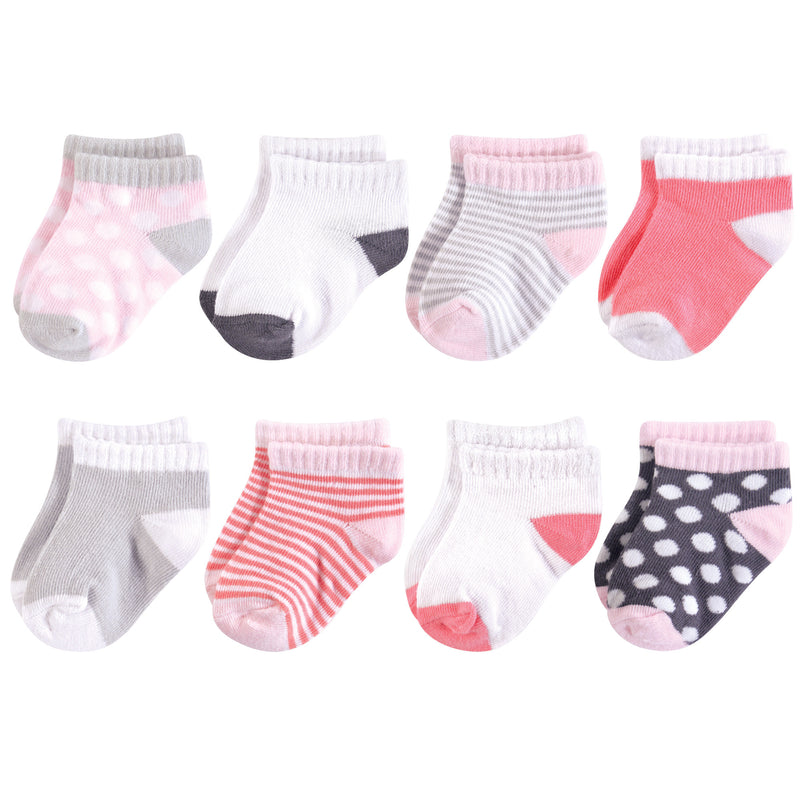 Luvable Friends Fun Essential Socks, Gray Pink Dot
