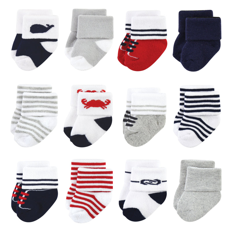 Luvable Friends Newborn and Baby Terry Socks, Nautical 12-Pack