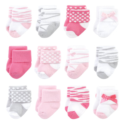 Luvable Friends Newborn and Baby Terry Socks, Ballet 12-Pack