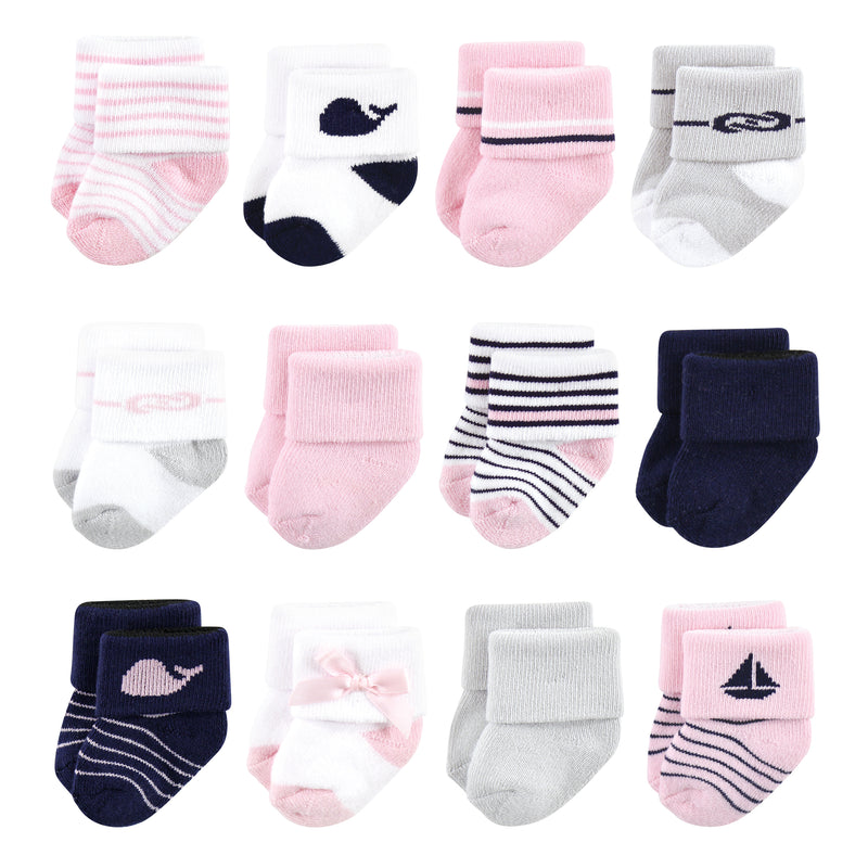 Luvable Friends Newborn and Baby Terry Socks, Sailboat 12-Pack