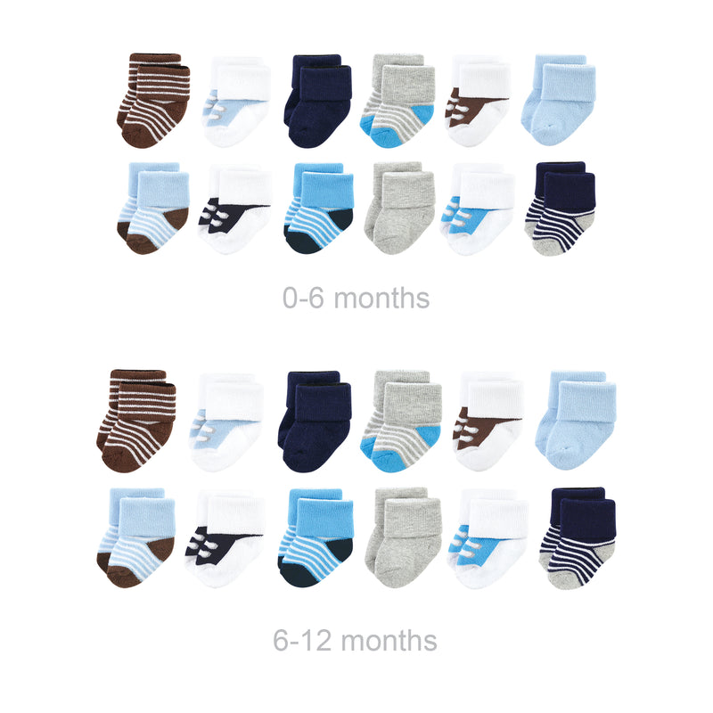 Luvable Friends Grow with Me Cotton Terry Socks, Blue Navy Sneakers