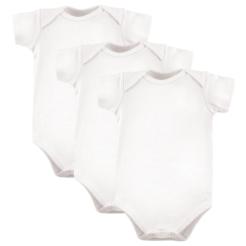 Luvable Friends Cotton Bodysuits, White Short Sleeve 3-Pack