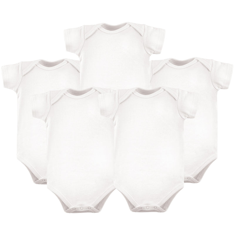 Luvable Friends Cotton Bodysuits, White 5-Pack