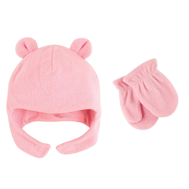 Luvable Friends Beary Cozy Hat and Mitten Set, Light Pink Baby