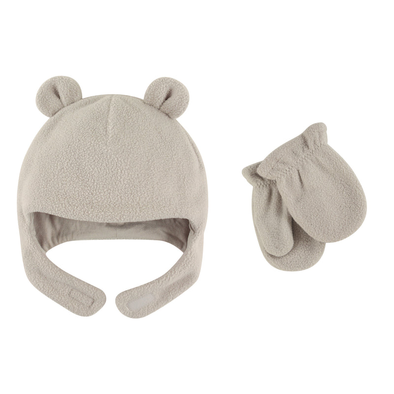 Luvable Friends Beary Cozy Hat and Mitten Set, Light Gray Baby