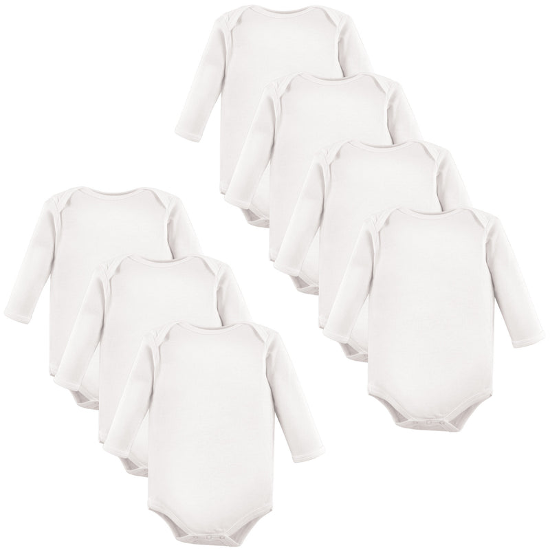 Luvable Friends Cotton Long-Sleeve Bodysuits, White 7-Pack