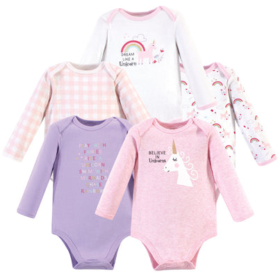 Luvable Friends Cotton Long-Sleeve Bodysuits, Unicorn