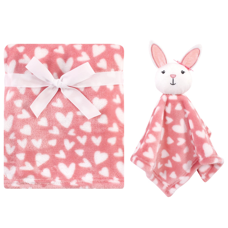 Luvable Friends Plush Blanket and Security Blanket, Bunny Heart, One Size