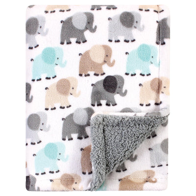 Luvable Friends Plush Blanket with Sherpa Back, Gray Elephant