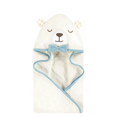 Hudson Baby Cotton Animal Face Hooded Towel, Gingham Bear Boy