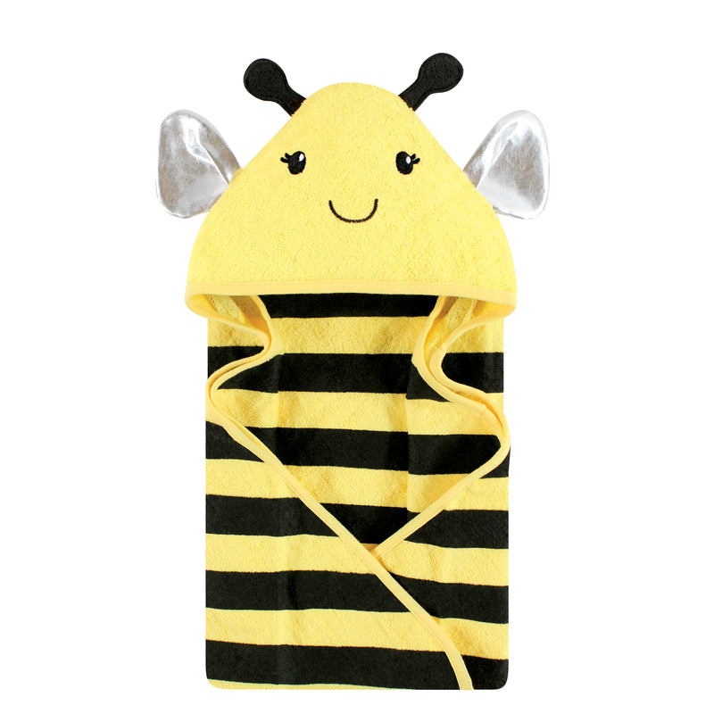 Hudson Baby Cotton Animal Face Hooded Towel, Yellow Bee