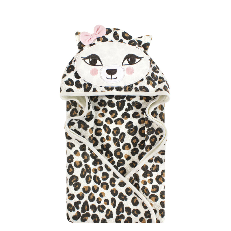 Hudson Baby Cotton Animal Face Hooded Towel, Leopard 2-Piece