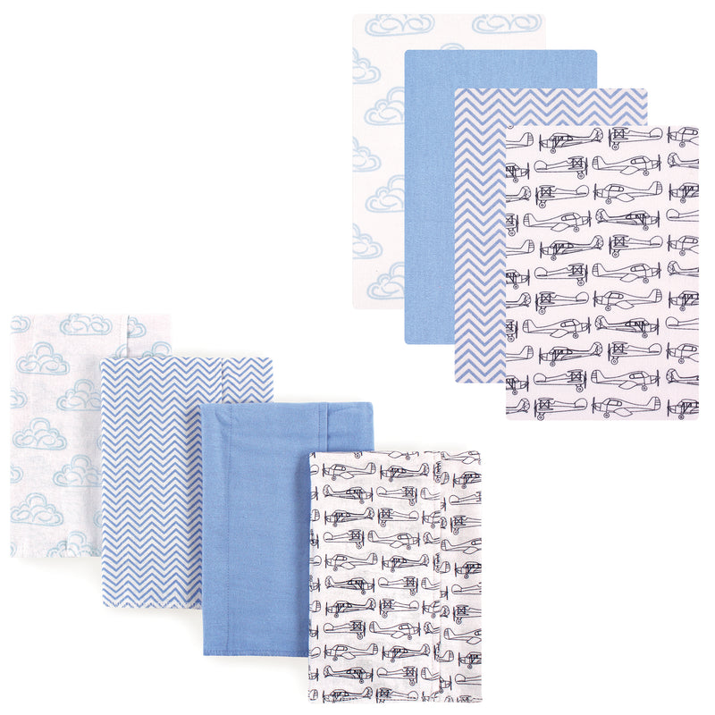 Hudson Baby Cotton Flannel Burp Cloths and Receiving Blankets, 8-Piece, Airplane