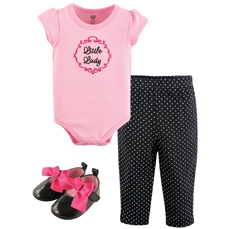 Hudson Baby Cotton Bodysuit, Pant and Shoe Set, Little Lady