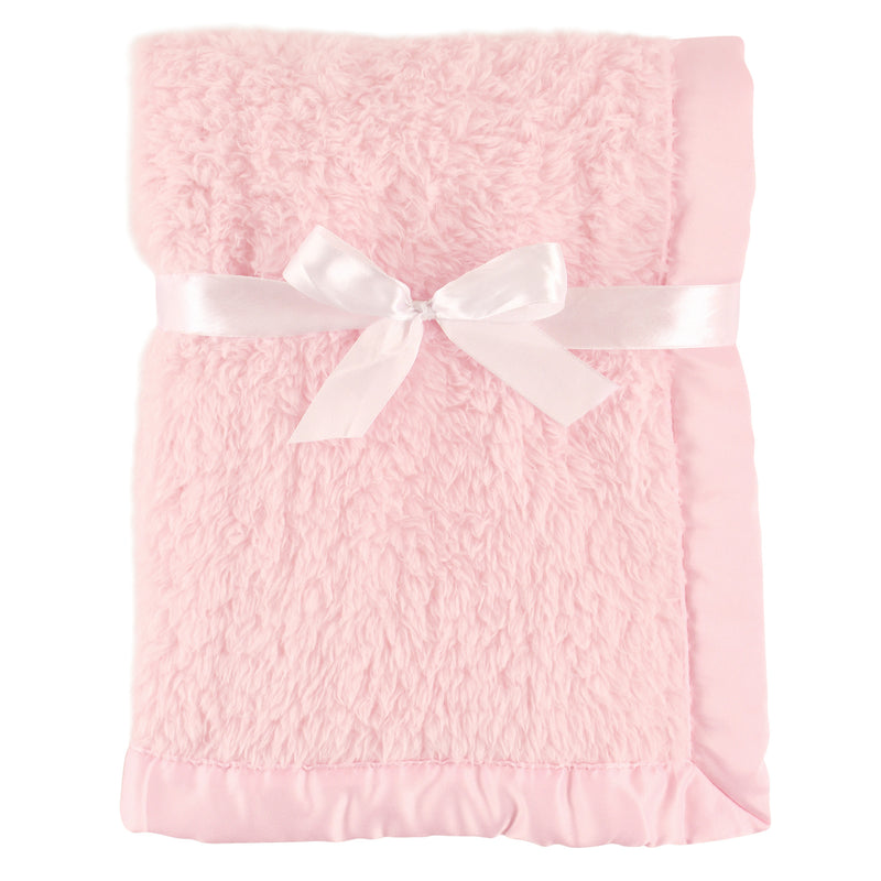 Hudson Baby Sherpa Plush Blanket with Satin Binding, Pink