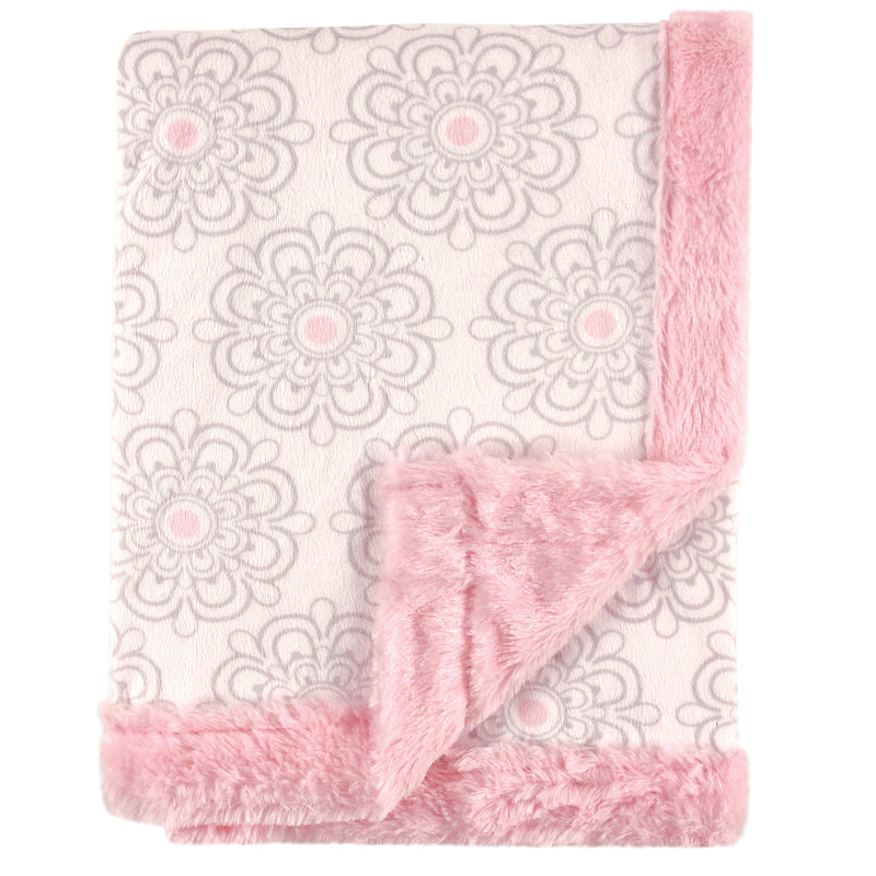 Hudson Baby Plush Blanket with Furry Binding and Back, Modern Floral