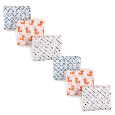 Hudson Baby Cotton Muslin Swaddle Blankets, Foxes 6-Piece