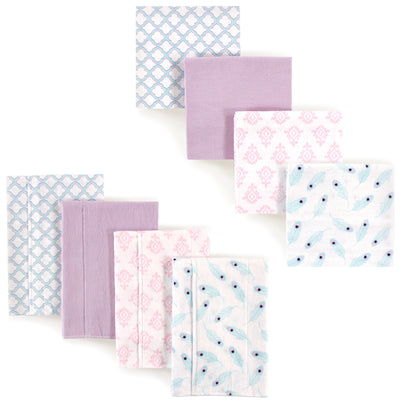Hudson Baby Cotton Flannel Burp Cloths and Receiving Blankets, 8-Piece, Peacock Feather