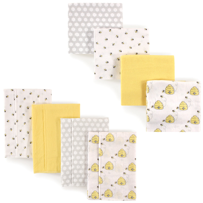 Hudson Baby Cotton Flannel Burp Cloths and Receiving Blankets, 8-Piece, Bee