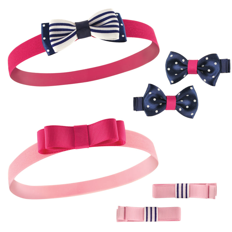 Hudson Baby Cotton and Synthetic Headbands, Navy Pink