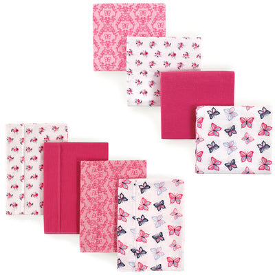 Hudson Baby Cotton Flannel Burp Cloths and Receiving Blankets, 8-Piece, Butterflies