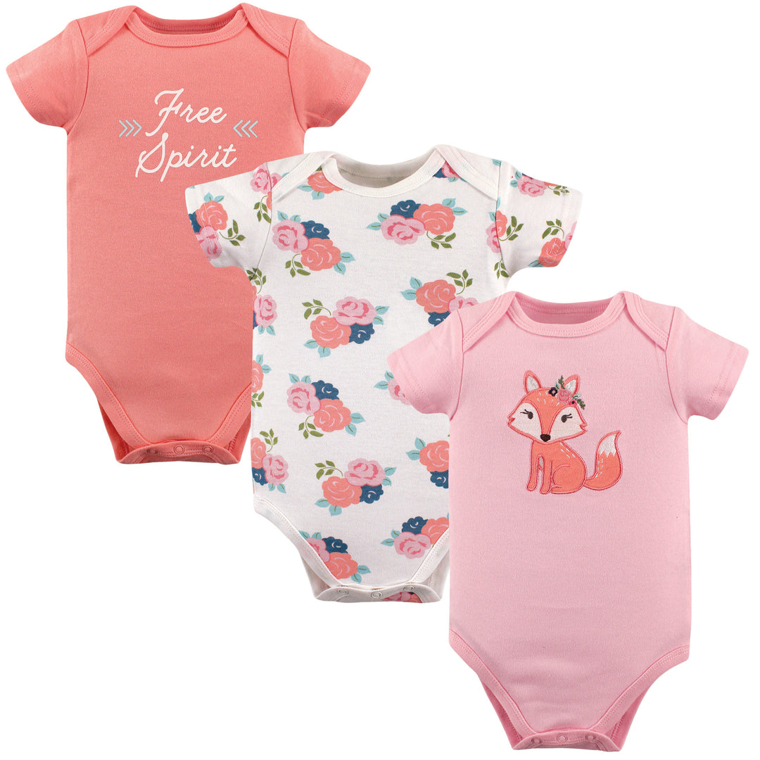 Body Manica Lunga Hudson Baby Unisex Cotone, Neonato 6-9 Mesi, Rosa Fiori, Morbido - 4