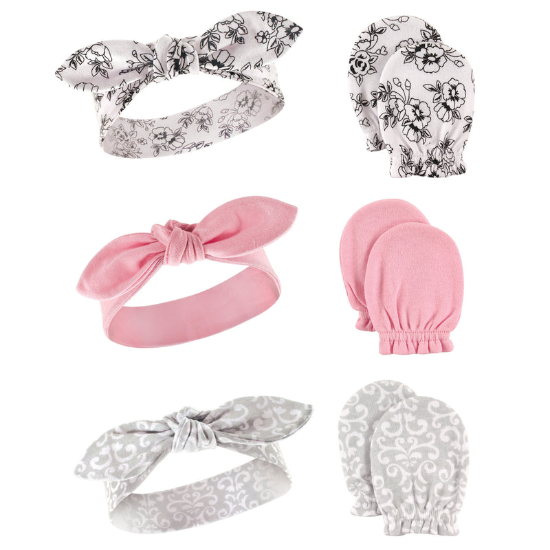 Hudson Baby Cotton Headband and Scratch Mitten Set, Toile