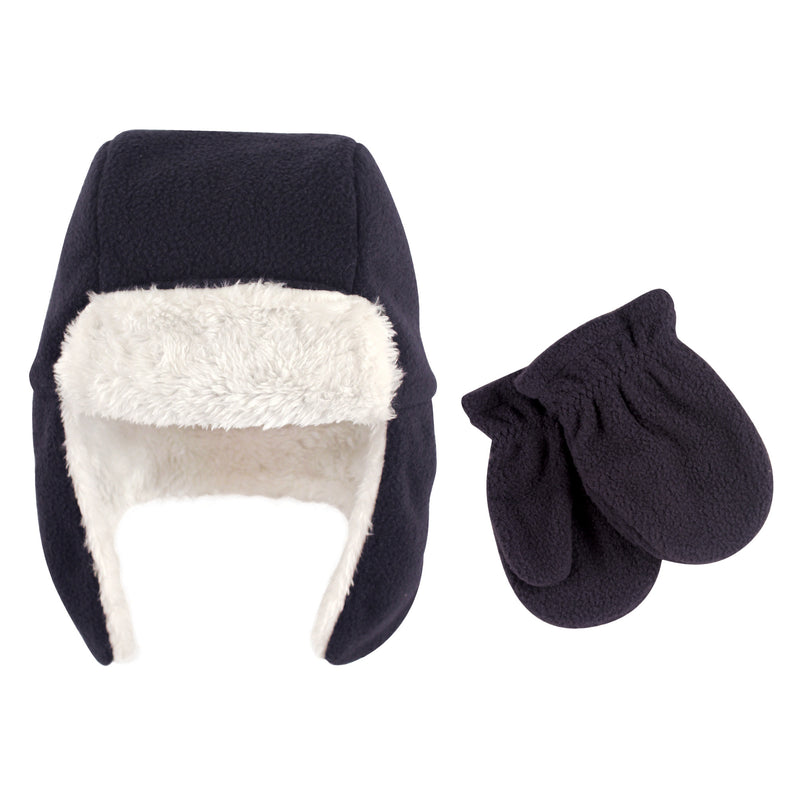 Hudson Baby Fleece Trapper Hat and Mitten Set, Navy Toddler