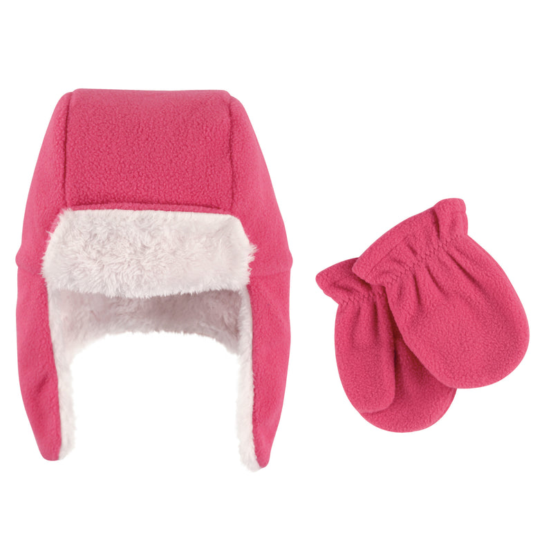 Hudson Baby Fleece Trapper Hat and Mitten Set, Dark Pink Baby