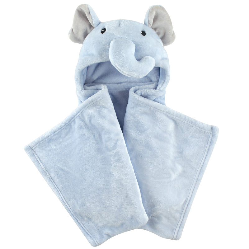 Hudson Baby Hooded Animal Face Plush Blanket, Blue Elephant