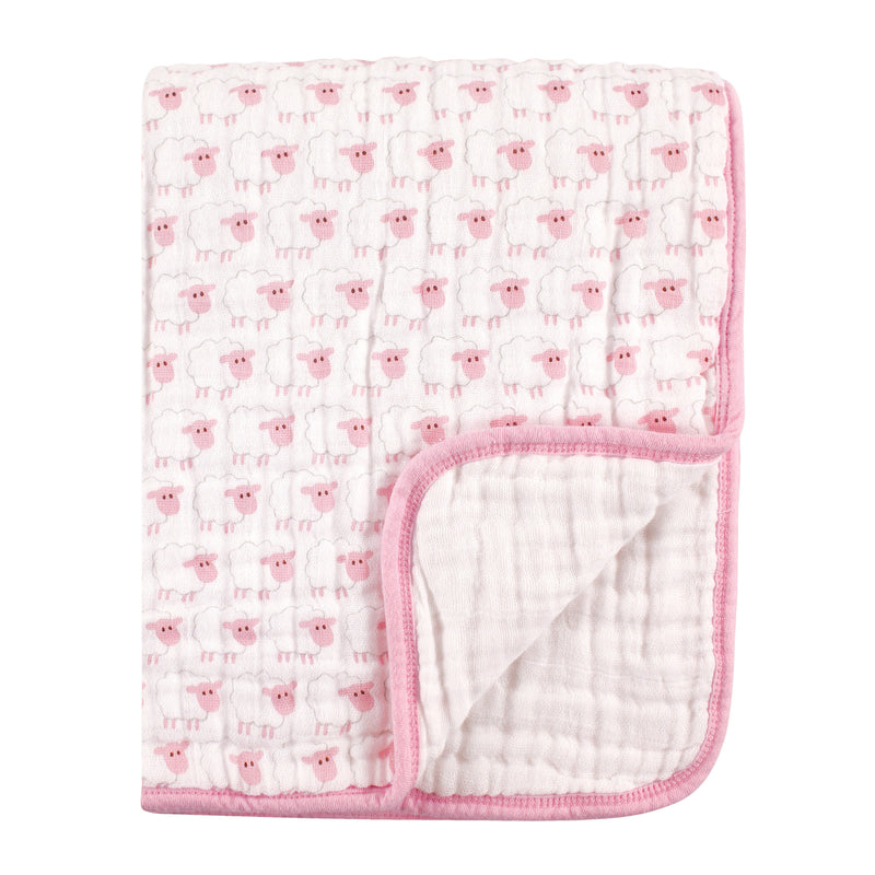 Hudson Baby Muslin Tranquility Quilt Blanket, Pink Sheep