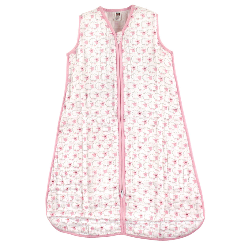Hudson Baby Muslin Cotton Sleeveless Wearable Sleeping Bag, Sack, Blanket, Pink Sheep