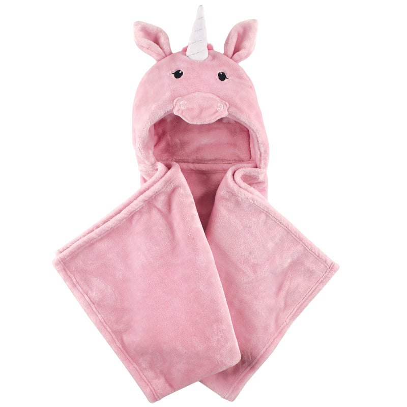 Hudson Baby Hooded Animal Face Plush Blanket, Pink Unicorn